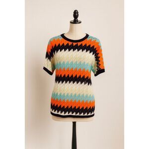 Bobeau Multicolor Chevron Crochet Knit Top – Size S